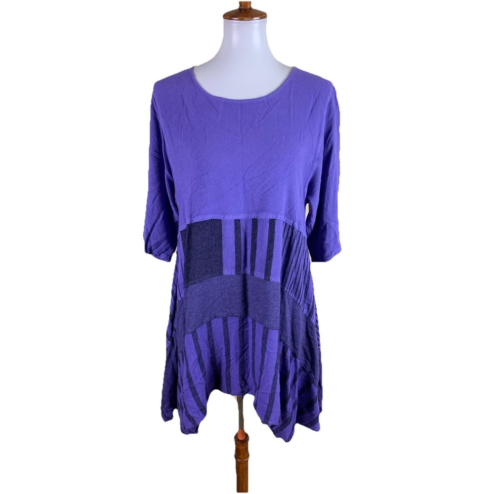 Dairi Fashion Purple‎ Patchwork Boho Artsy Oversized Tunic Dress One Size